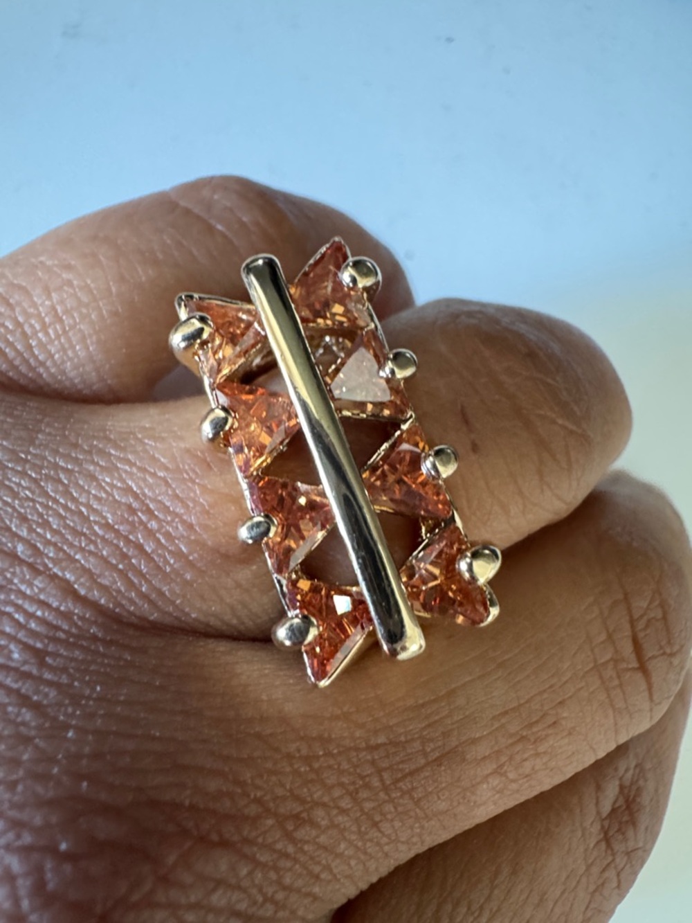 Gold Ring with Peach Crystal Accents - Women's Jewelry